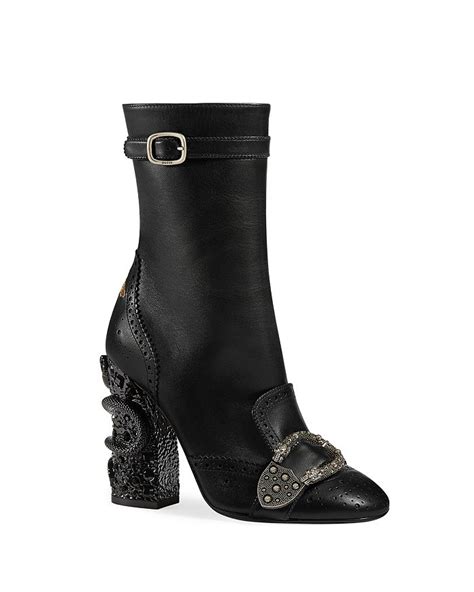 Women's Queercore Leather & Crystal Snake Block Heel Booties